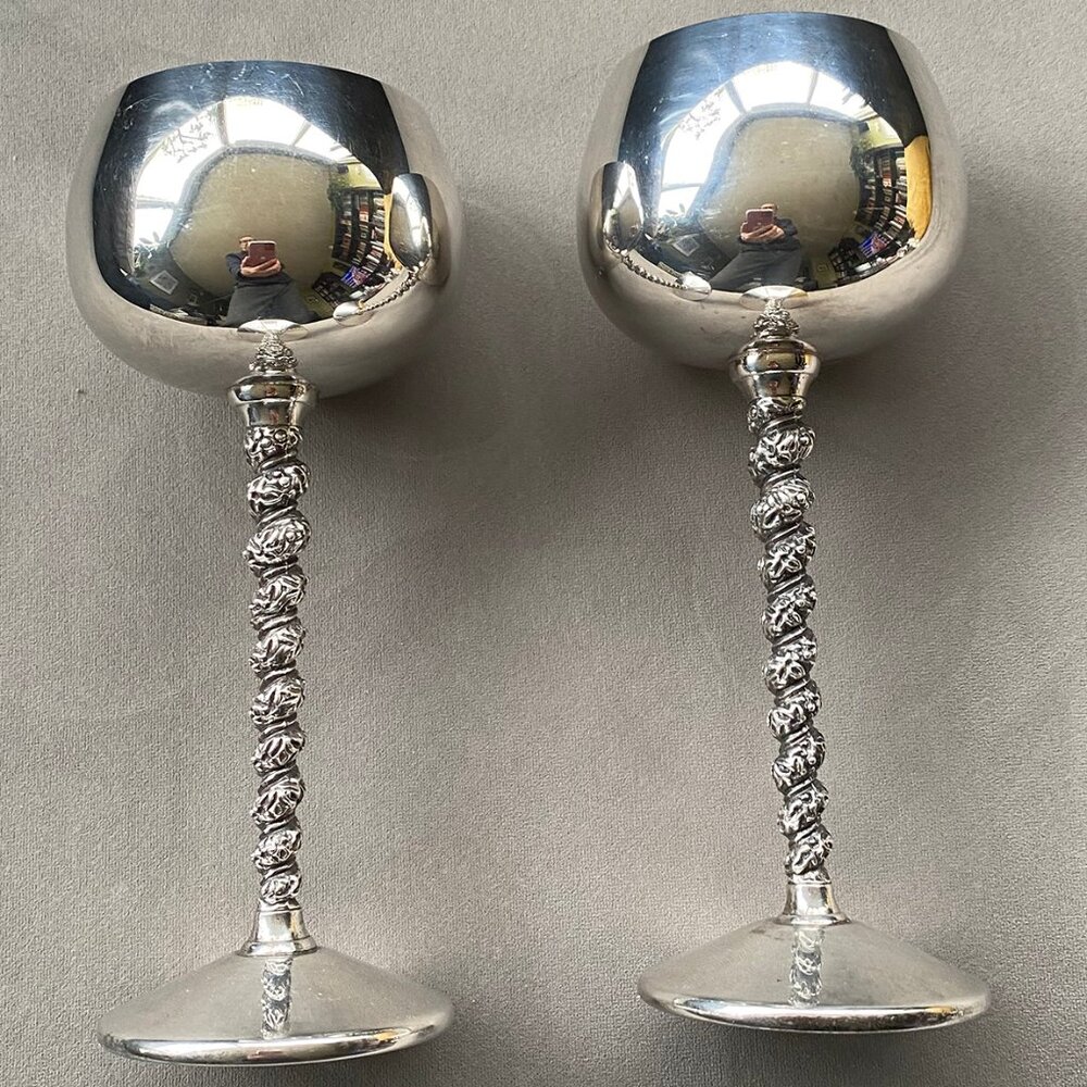 2 Vintage 1960s British Primrose Silver Wine Goblets E.P Brass 7 inches/18 cm